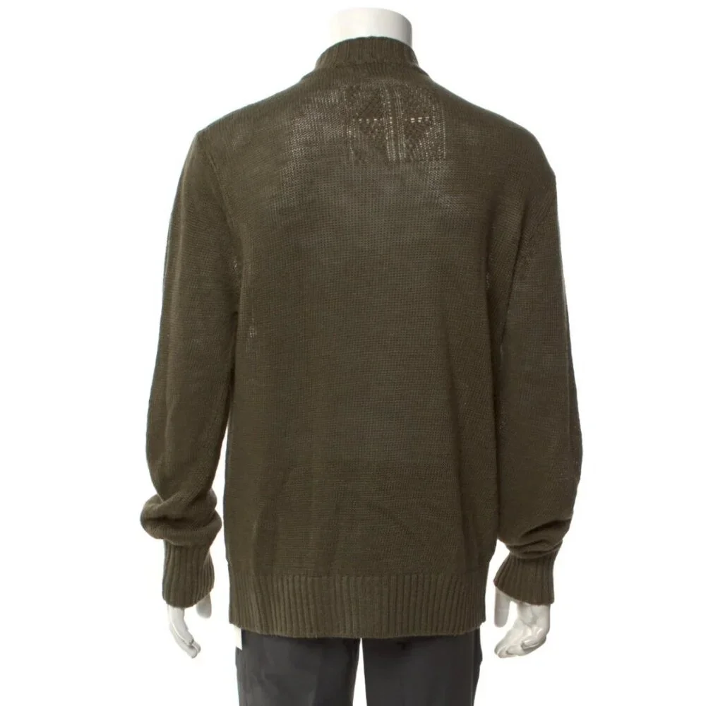 Inis Meain Meáin Linen Mock Neck Zip Up Cardigan Green Long Sleeve Size Large L - Picture 2 of 6